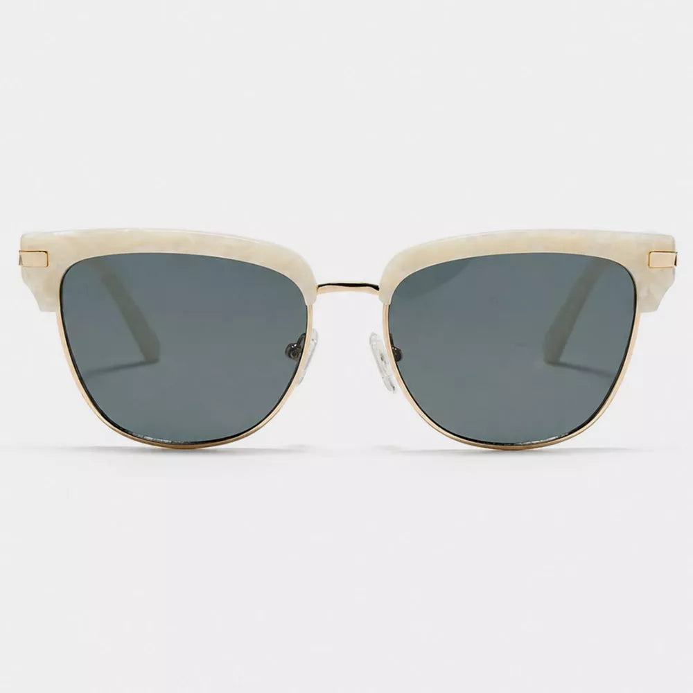 Classic Clubmaster Sunglasses With Gold Accents in Black, alternate angle