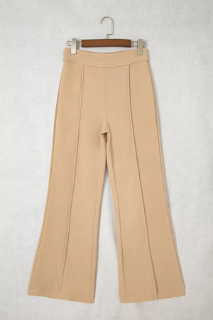 High Waist Full Length Regular Fit Pants in Tan, product detail