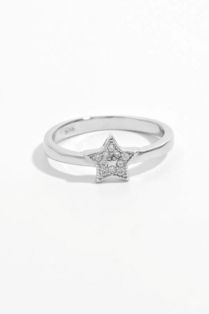 Silver ring with a diamond-studded star design