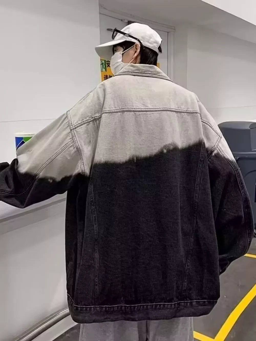 Men's Plus Size Gradient Wash Denim Jacket, model styling view