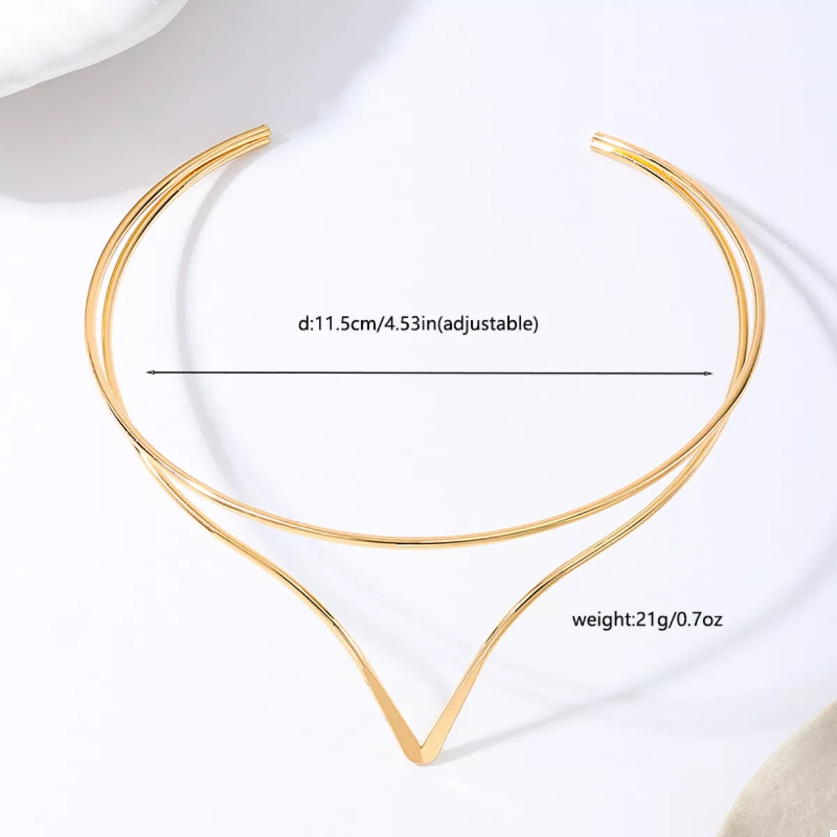 Golden V-shaped double layer choker necklace with adjustable fit