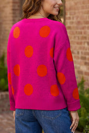 pullover sweater in Deep Rose with polka dot and ribbed