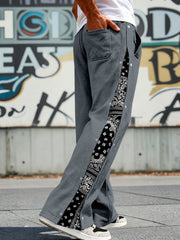 Light Gray sweatpants with side snaps and bandana print detail