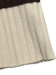 Striped Ribbed Knit Long Sleeve Sweater in Coffee Brown, fit detail