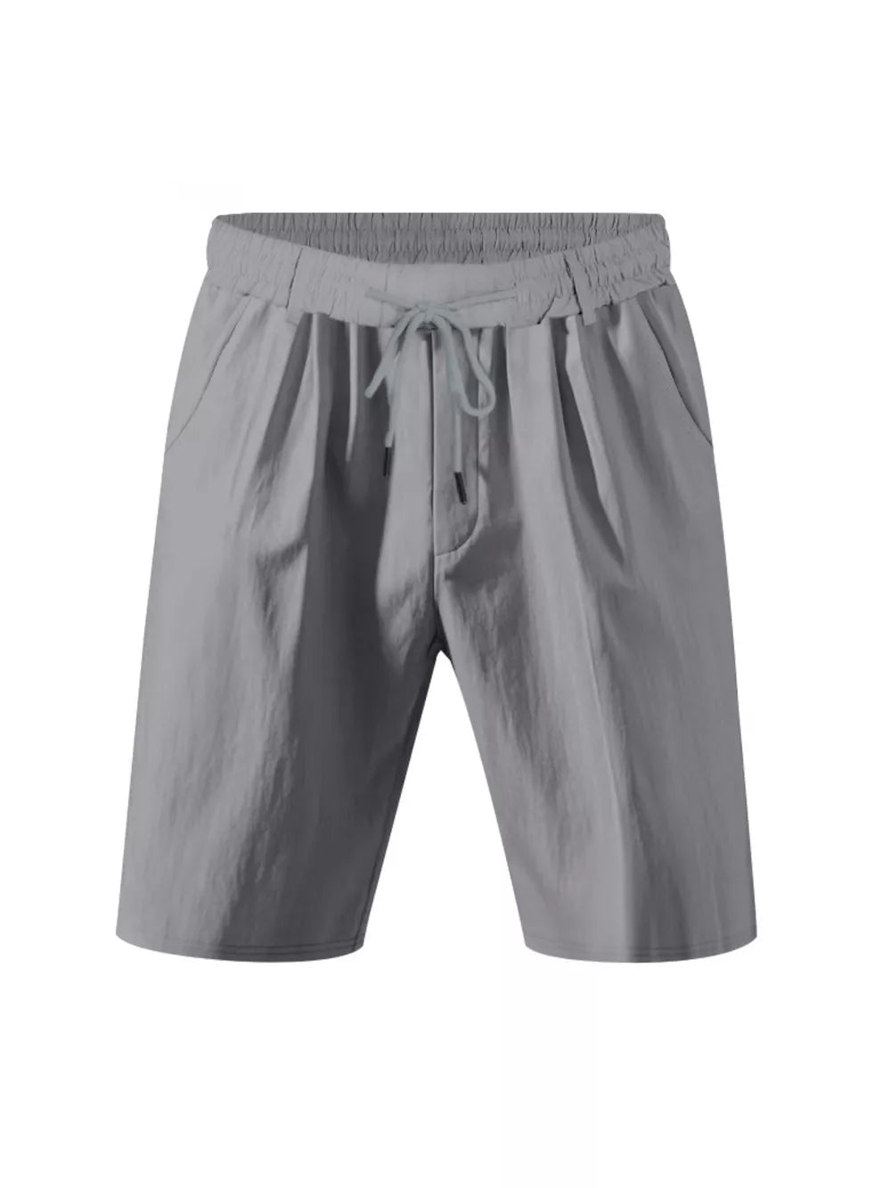 Grey chino shorts with drawstring waist and pockets