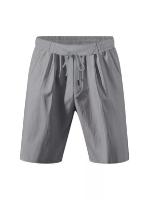 Grey chino shorts with drawstring waist and pockets