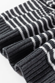 Gray striped knit polo vest with ribbed texture and neckline detail.
