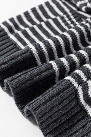 Gray striped knit polo vest with ribbed texture and neckline detail.