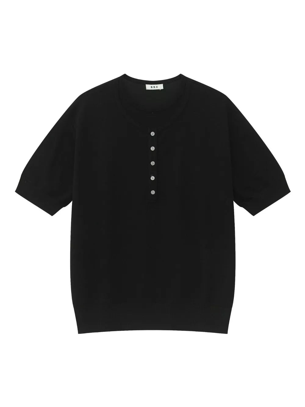 Black short sleeve henley t-shirt with button placket and chest pocket