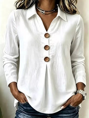 Button Detail Long Sleeve Blouse in Light Blue, close-up detail
