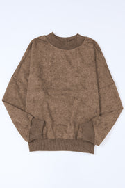Taupe acid wash mock neck sweatshirt with ribbed cuffs and hem