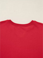Red cotton crewneck sweatshirt with ribbed collar and cuffs