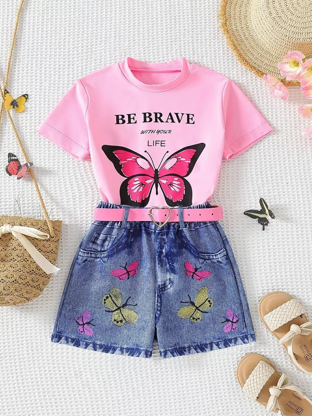 Children's Butterfly Graphic Tee And Shorts Set, front view