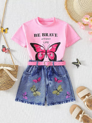 Children's Butterfly Graphic Tee And Shorts Set, front view