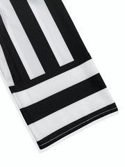 Striped Notched Casual Mini Dress in Black, close-up detail