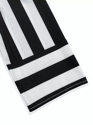 Striped Notched Casual Mini Dress in Black, close-up detail