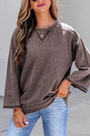 3/4 Sleeve Mineral Wash Cotton Top, side view