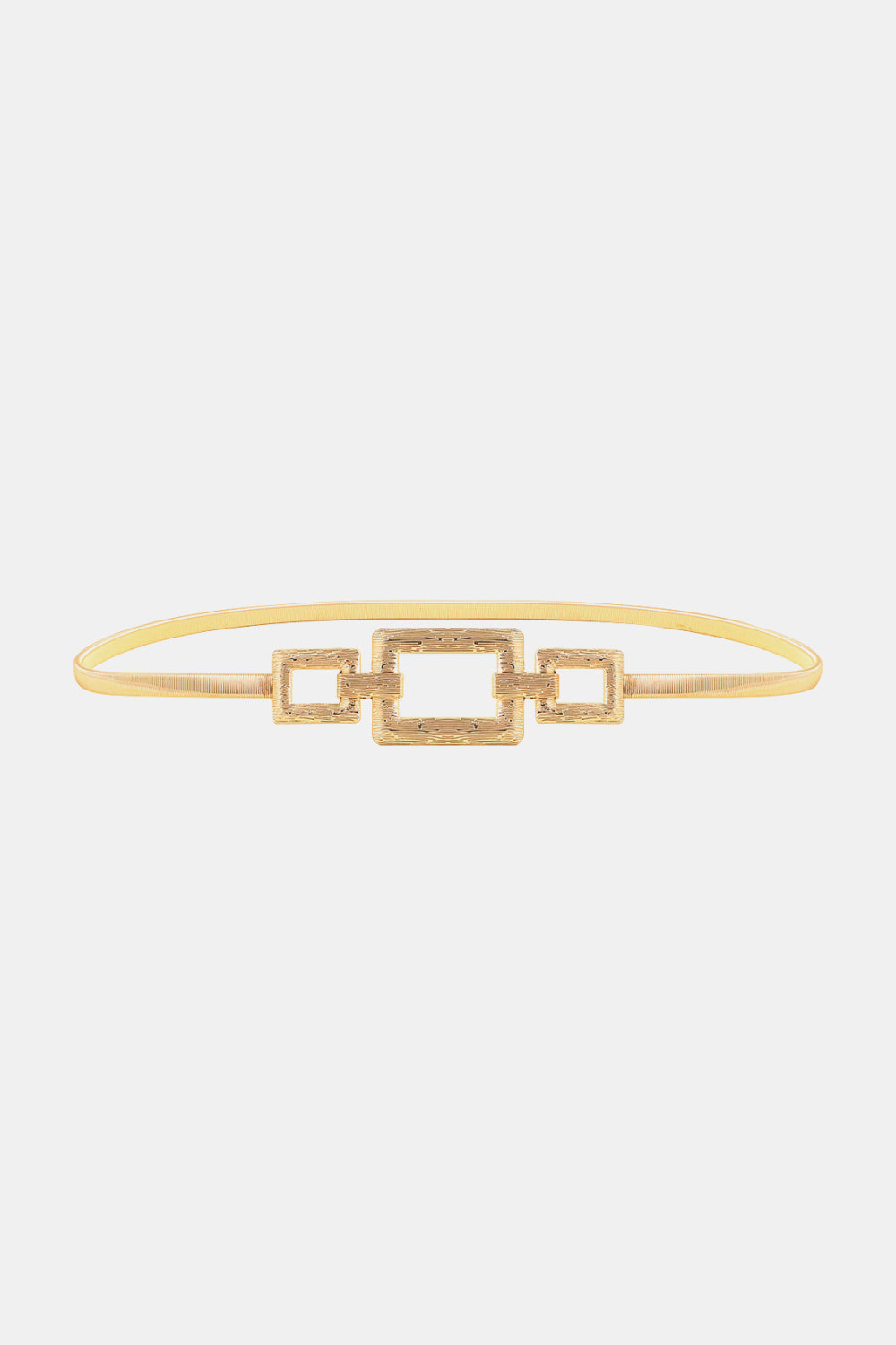 Gold elastic belt with geometric rectangle buckle