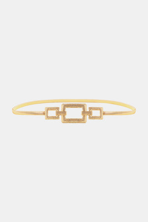 Gold elastic belt with geometric rectangle buckle