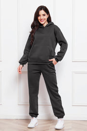 Dark Gray relaxed fit hoodie with front pocket and matching joggers.
