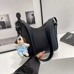 Pu Leather Crossbody Bag in Black, front view