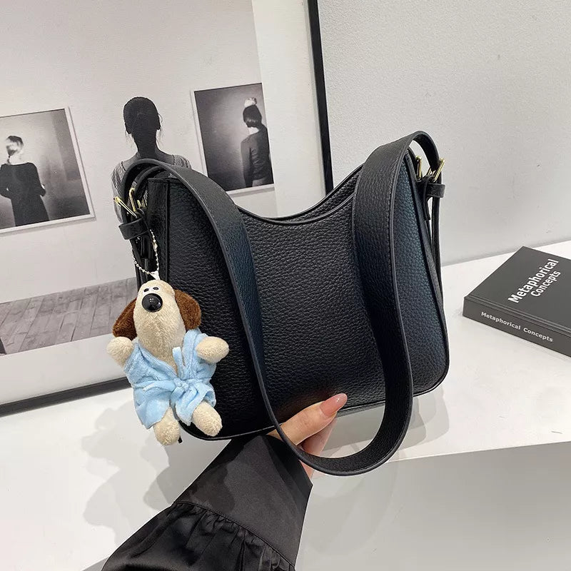 Pu Leather Crossbody Bag in Black, front view