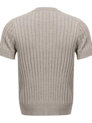 Men's Short Sleeve Ribbed Henley Top in Apricot, fit detail