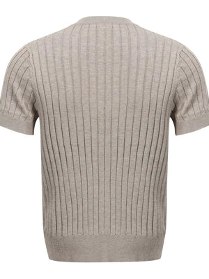 Men's Short Sleeve Ribbed Henley Top in Apricot, fit detail