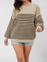 pullover sweater featuring striped in camel with 100% acrylic Care instructions: Machine wash cold texture