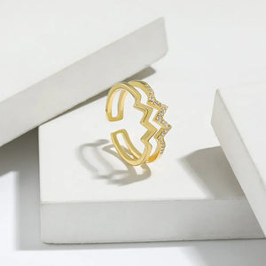 Gold zigzag split band ring with pave crystals