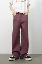 Flowing fit jeans in mauve, 100% cotton, with a wide leg cut.