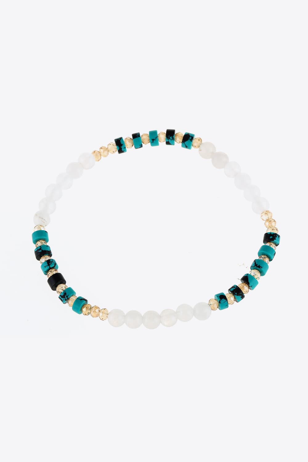 Turquoise cube and crystal beaded bracelet with white moonstone beads