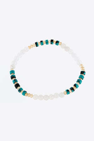 Turquoise cube and crystal beaded bracelet with white moonstone beads