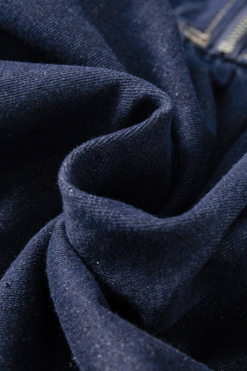 Dark denim Puff Sleeve Mini Dress fabric detail