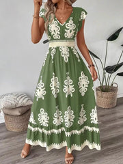 Ruffled Printed V-neck Maxi Dress in Dark Navy, product detail