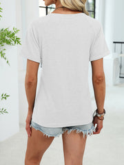 Ruched V-neck short sleeve t-shirt in white with elastane for comfort.