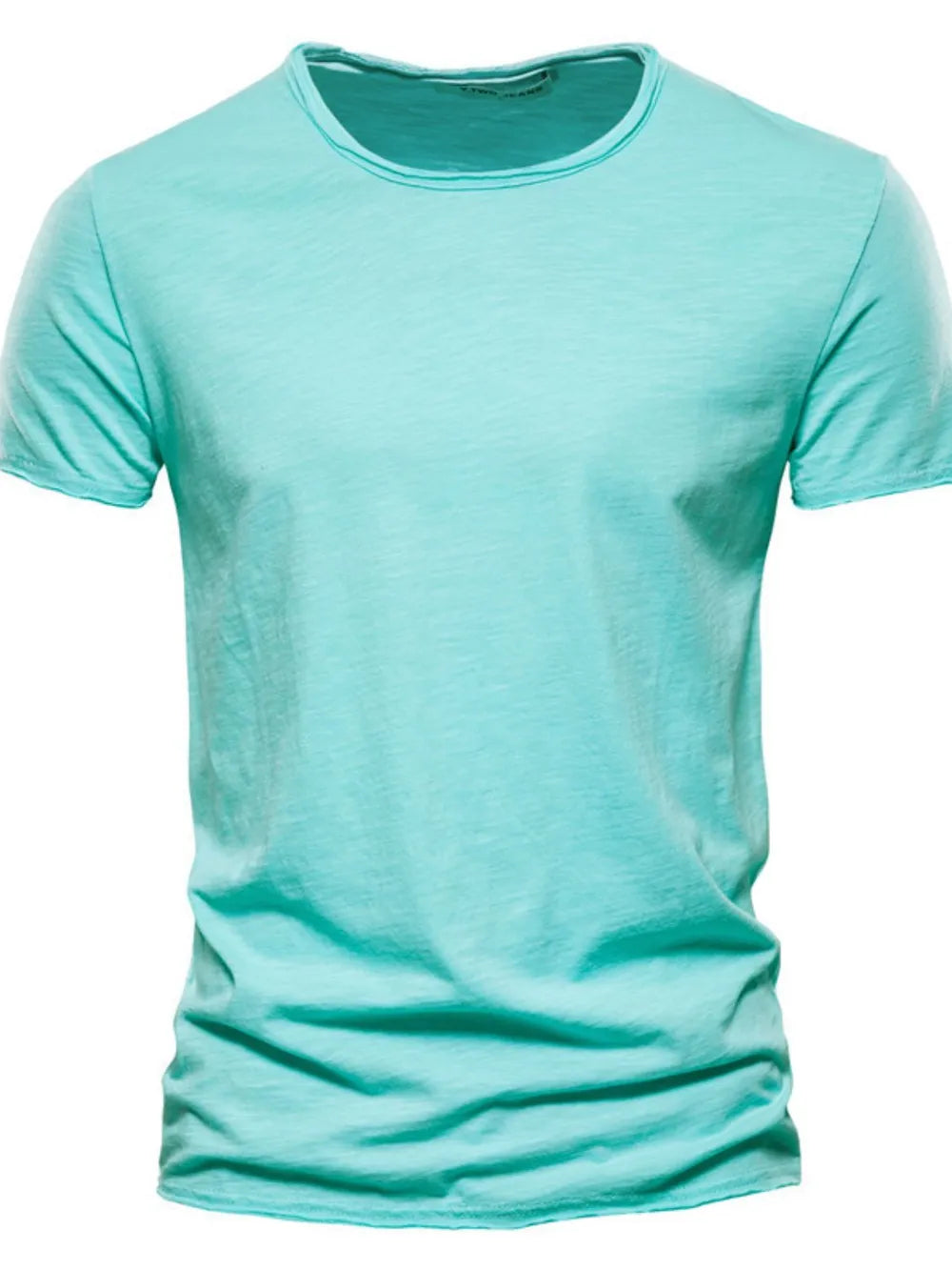 Textured slub cotton crewneck tee in Tiffany Blue with a relaxed fit.