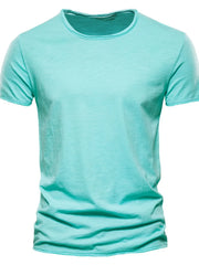 Textured slub cotton crewneck tee in Tiffany Blue with a relaxed fit.