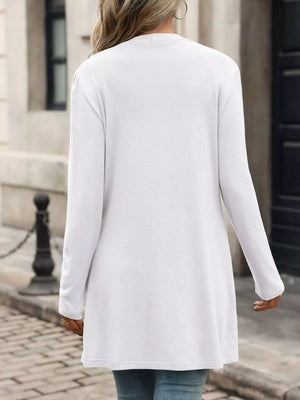 V-neck Button-up Long Sleeve Cardigan in White with buttoned