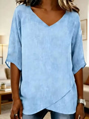 V-neck Casual T-shirt in Blue, front view