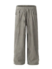 Gray striped drawstring sweatpants for men with pockets, cotton blend.