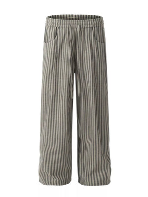 Gray striped drawstring sweatpants for men with pockets, cotton blend.