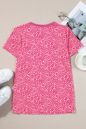 Hot Pink spotted print crew neck t-shirt with short sleeves.