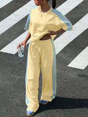 Striped Short Sleeve Top And Pants Set, side view