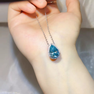 5 Carat Sterling Silver Teardrop Moissanite Necklace, model styling view