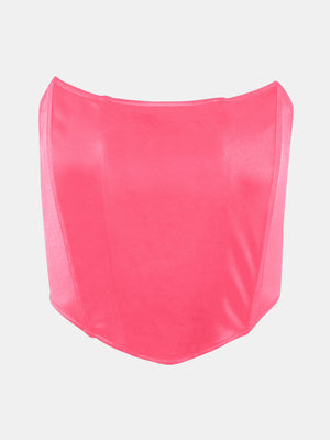 Structured corset crop top in hot pink satin with a sweetheart neckline.