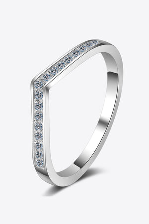 Silver chevron pavé band ring with clear stones