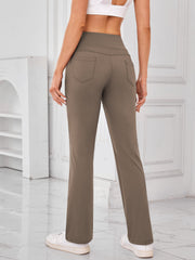 Flared leg activewear pants in camel with pocket detail