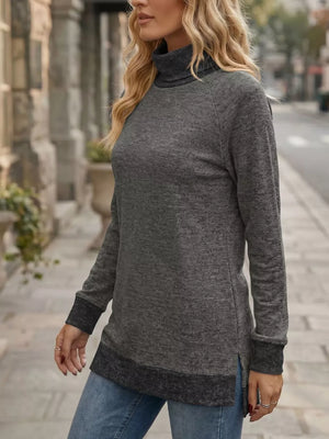 65% rayon, 30% polyester, 5% spandex Care instructions: Machine wash cold turtleneck sweater in Dark Gray with regular