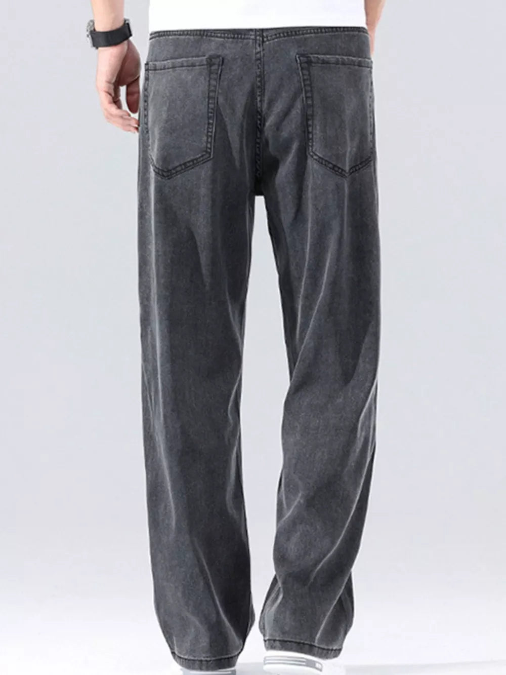 Men's Loose Fit Washed Jeans in Dark Gray, side view